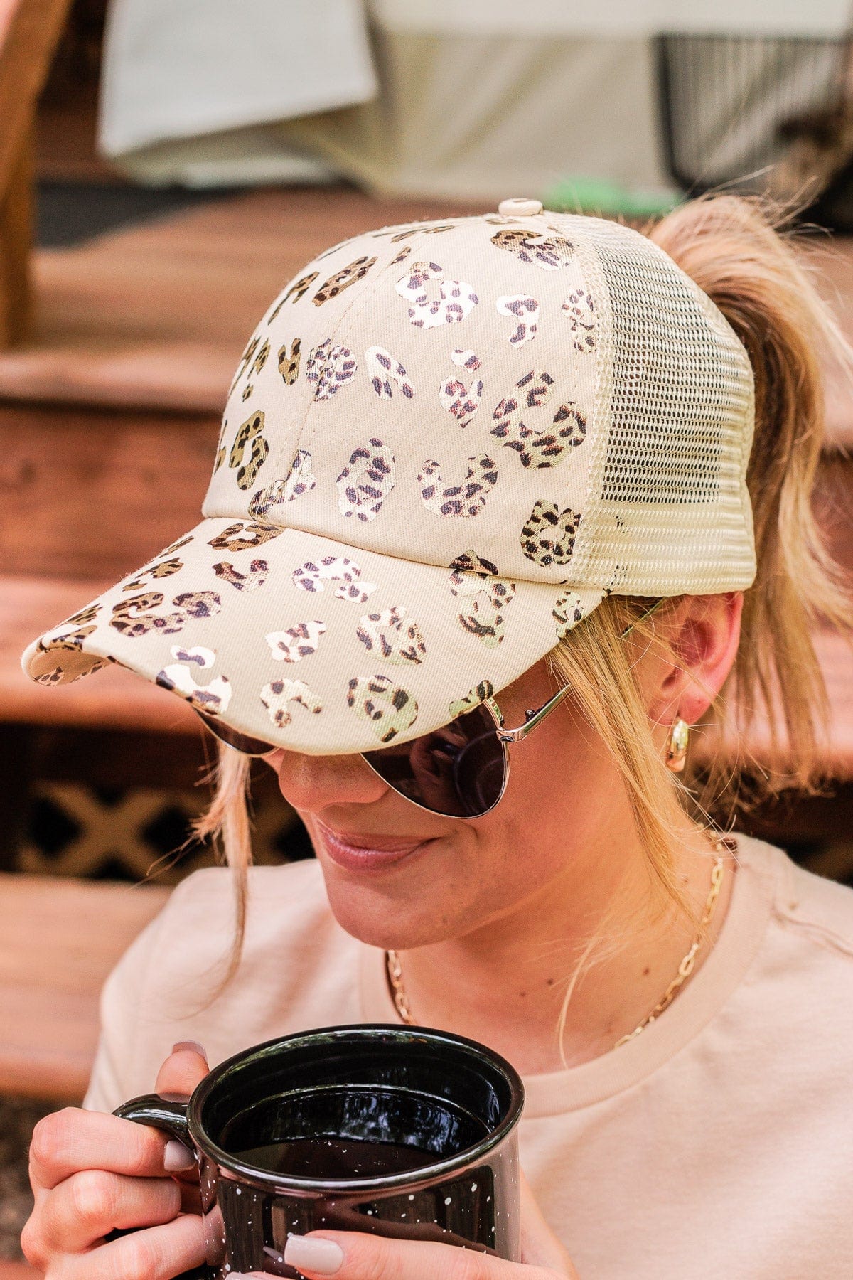 Let's Hit The Road Baseball Hat- Gold & Leopard