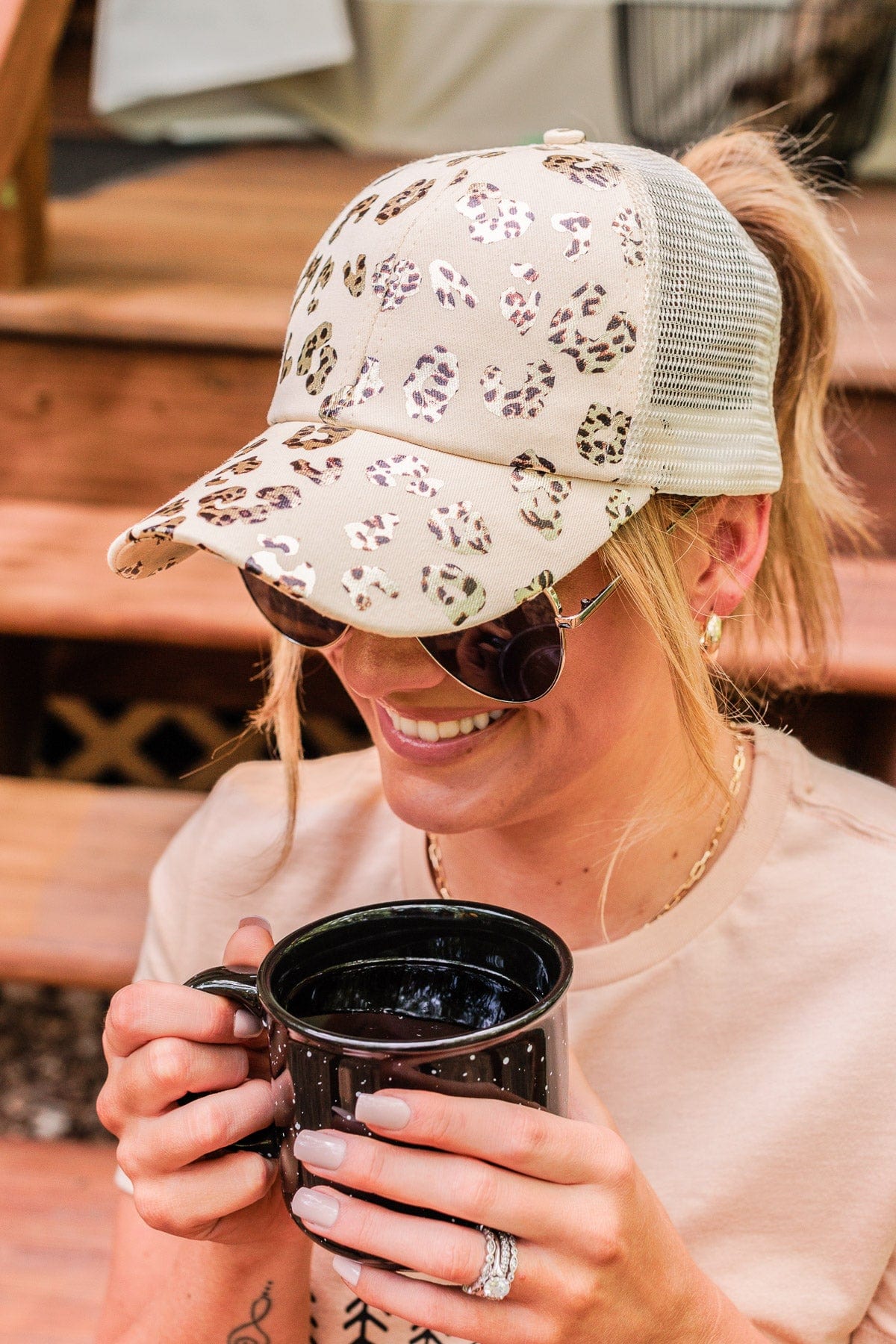Let's Hit The Road Baseball Hat- Gold & Leopard