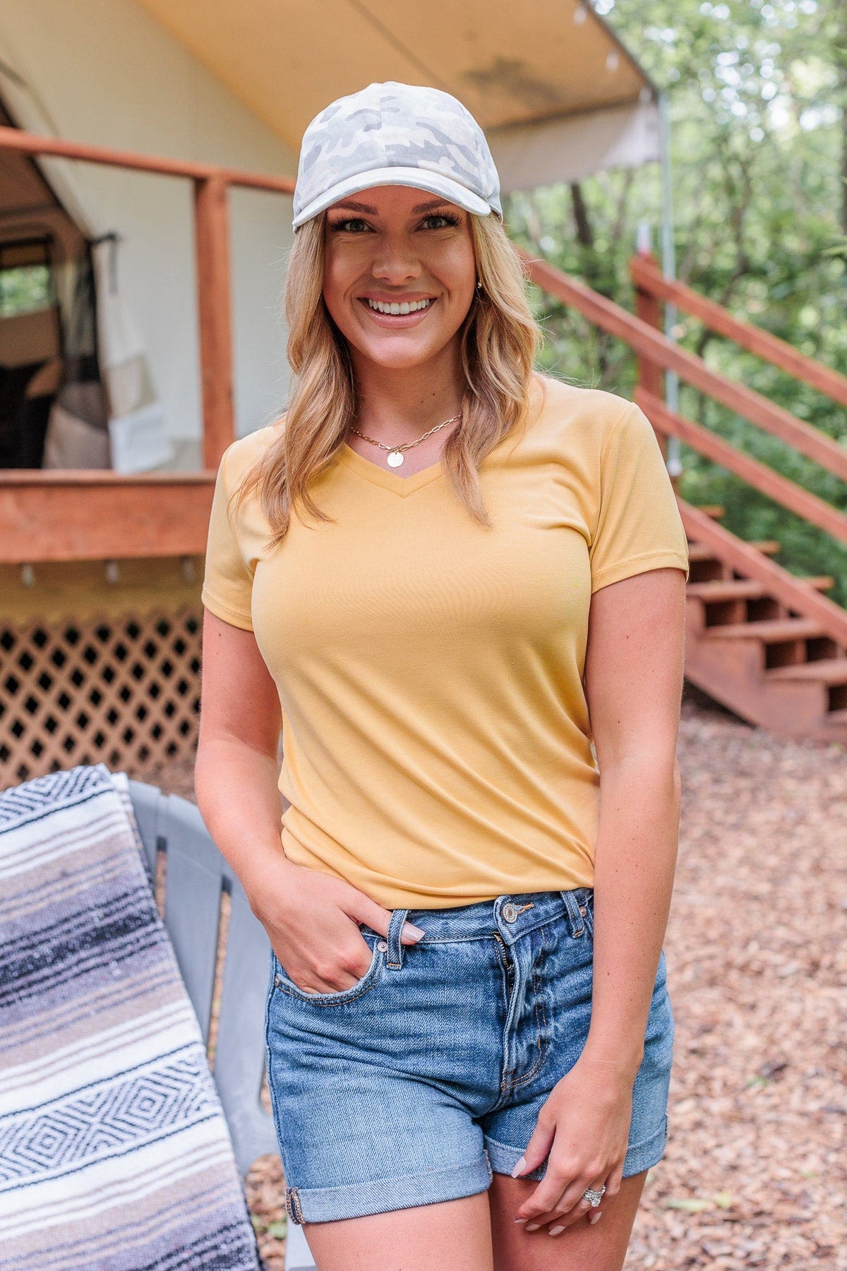 Something To Cling To V-Neck Top- Yellow