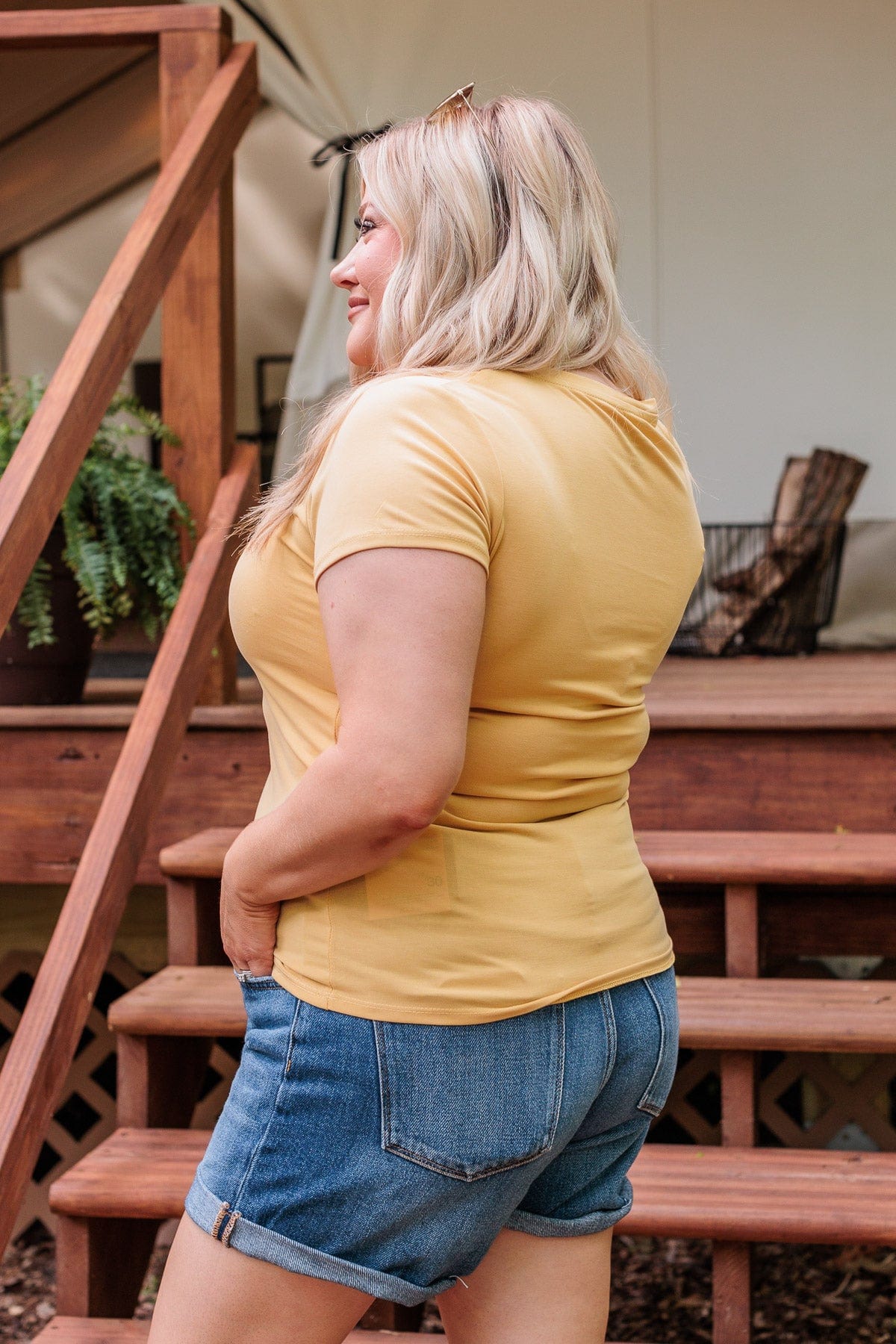 Something To Cling To V-Neck Top- Yellow