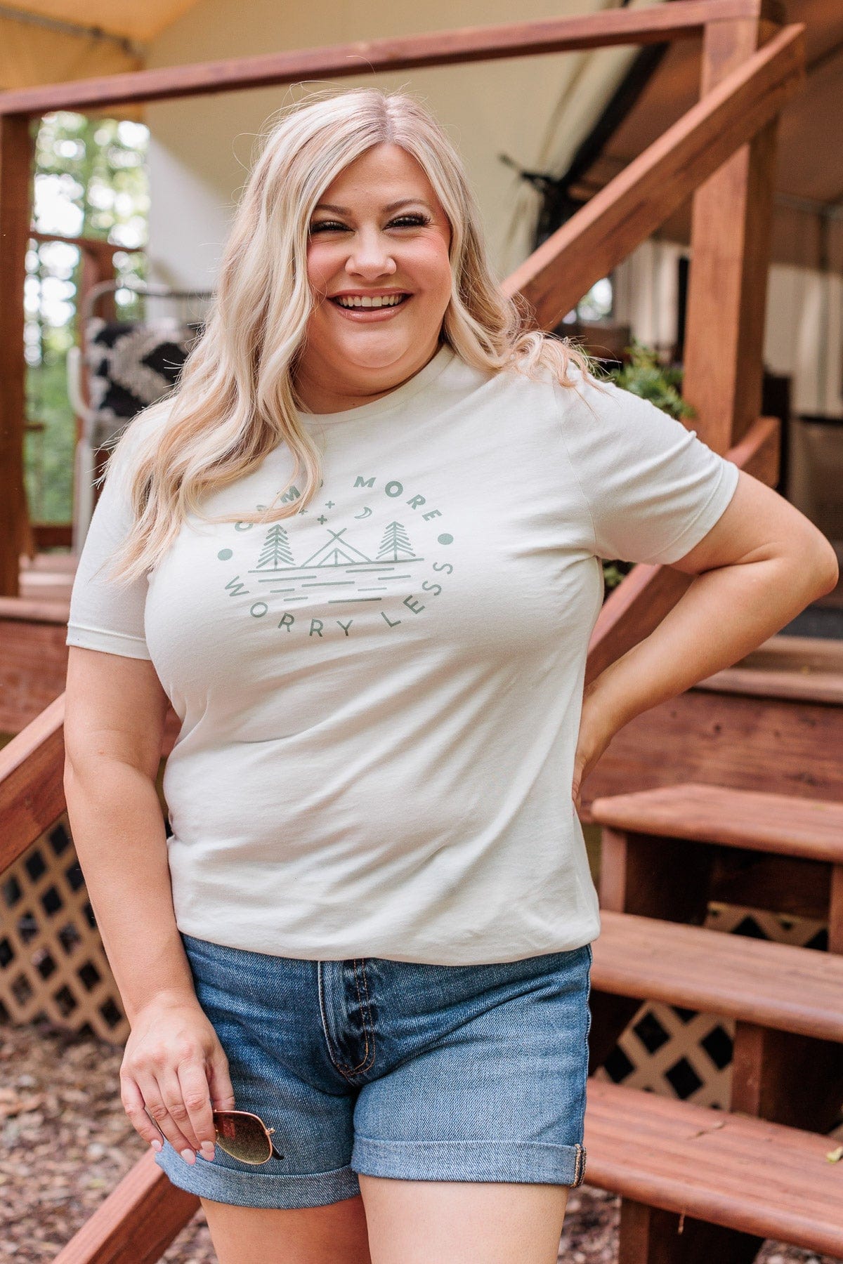 "Camp More, Worry Less" Graphic Tee- Cream