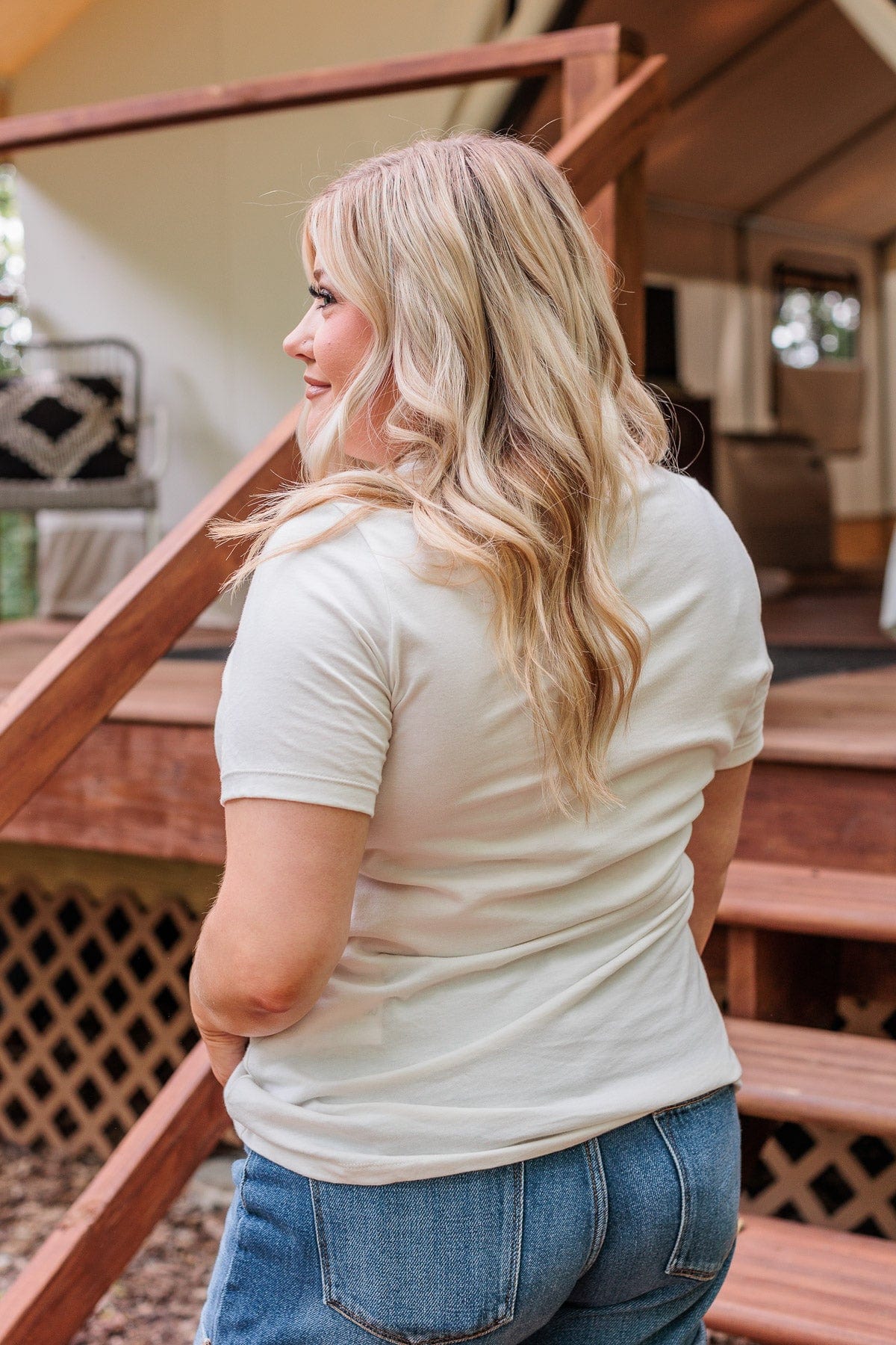 "Camp More, Worry Less" Graphic Tee- Cream