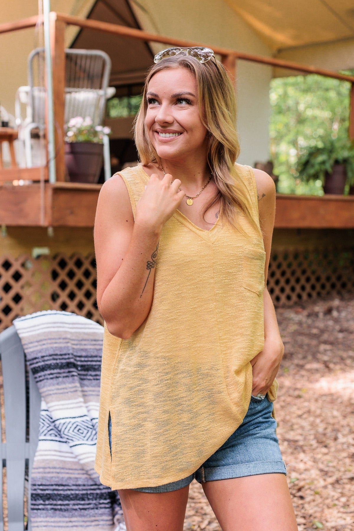 Live For The Sunshine Knit Tank Top- Yellow