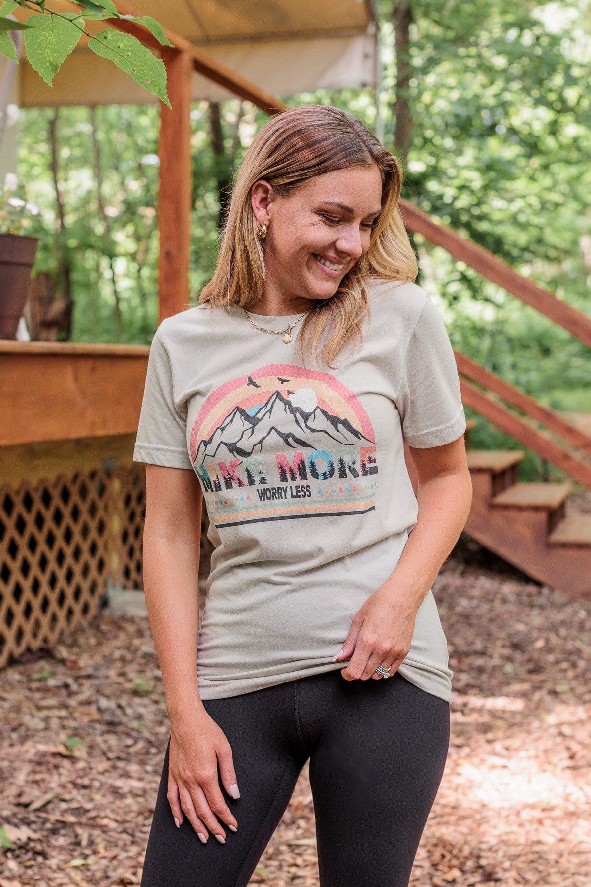 "Hike More, Worry Less" Graphic Tee- Beige