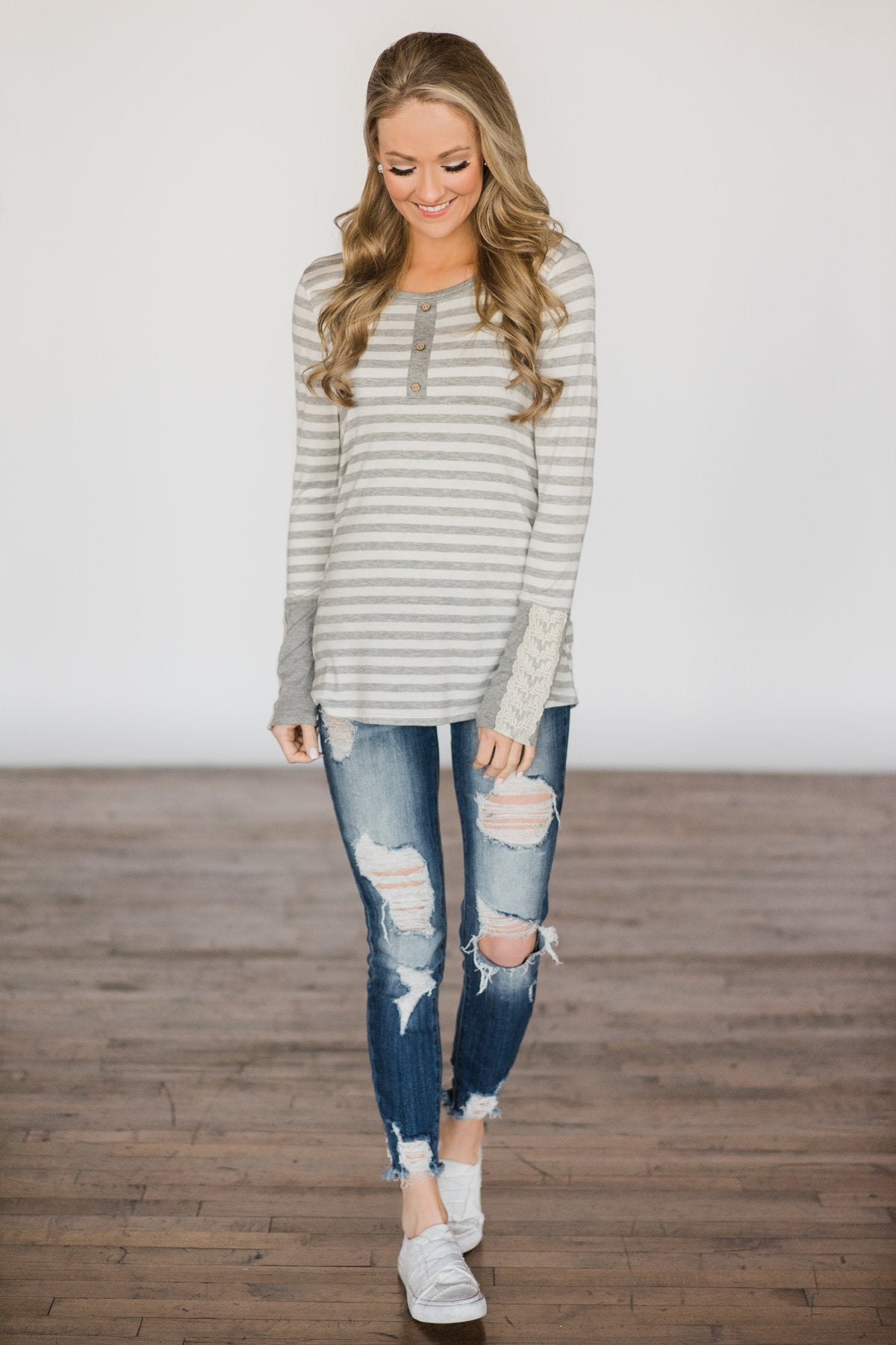 A Touch Of Lace Grey Striped Top