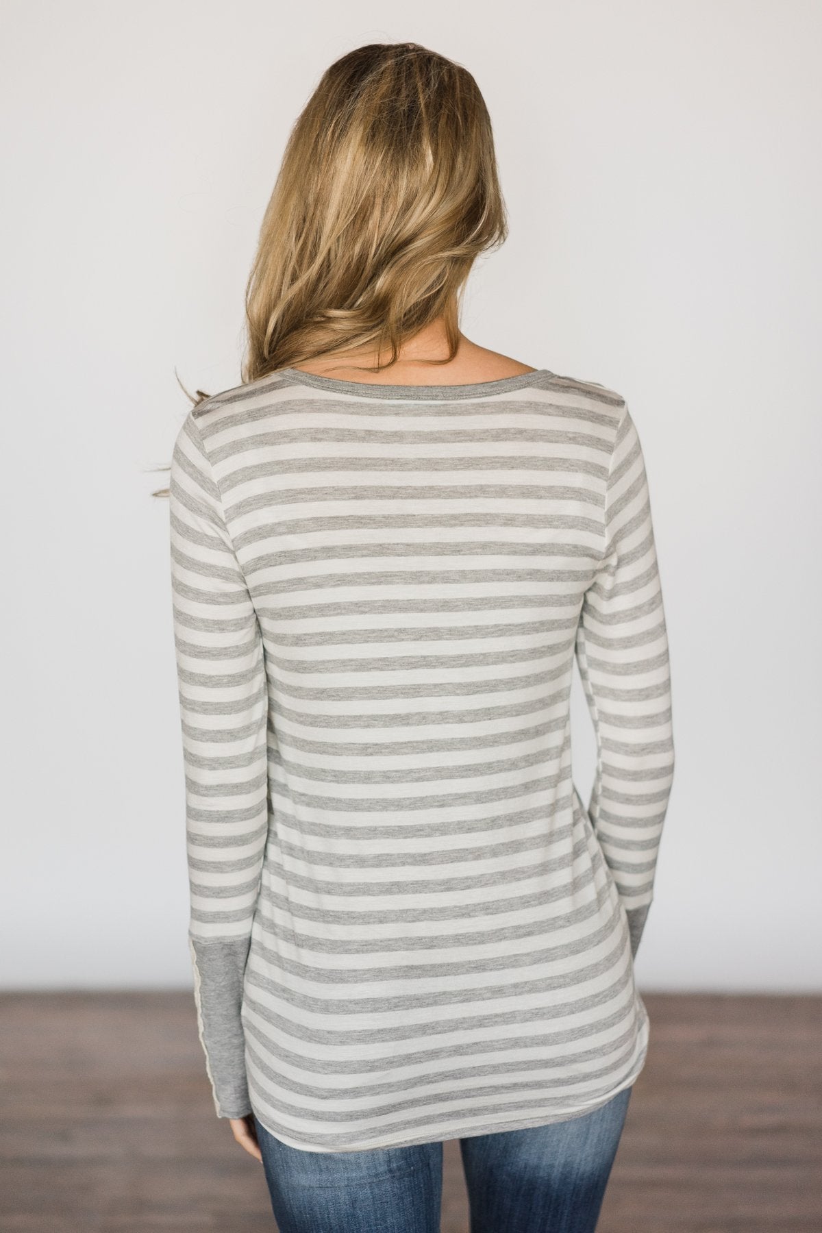 A Touch Of Lace Grey Striped Top