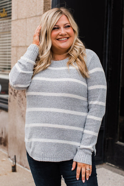 Way Of Life Striped Knit Sweater- Grey & Ivory – The Pulse Boutique