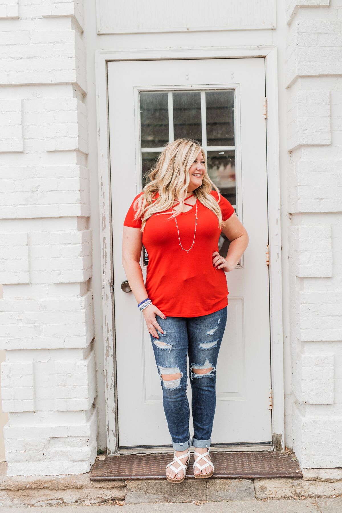 Meet Me Here Short Sleeve Top- Scarlet Red