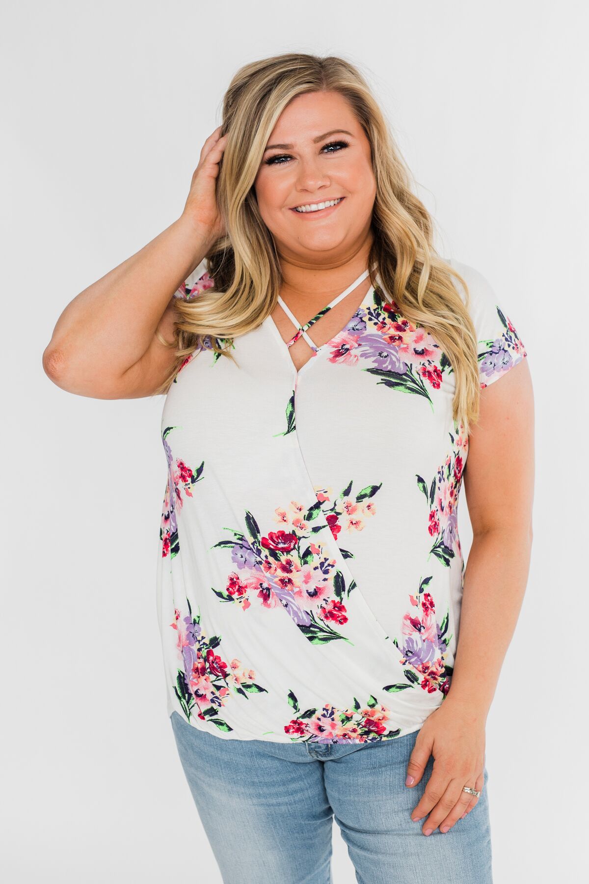 Feeling the Floral Criss-Cross Top- Ivory