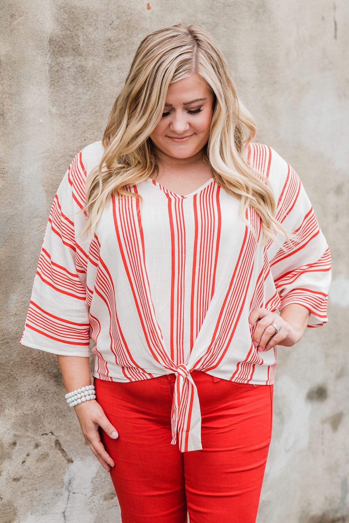 Celebrate the Day Striped Dolman Top- Red & White