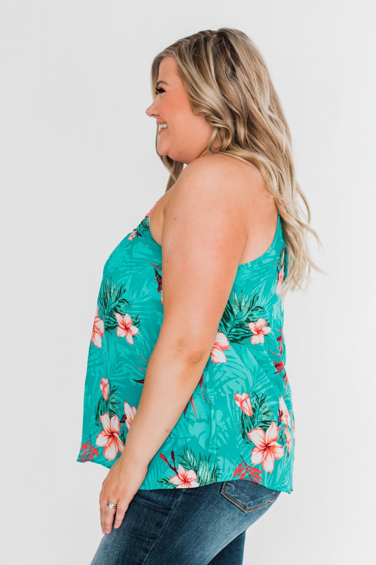 Tropical Crochet Halter Tank Top- Teal