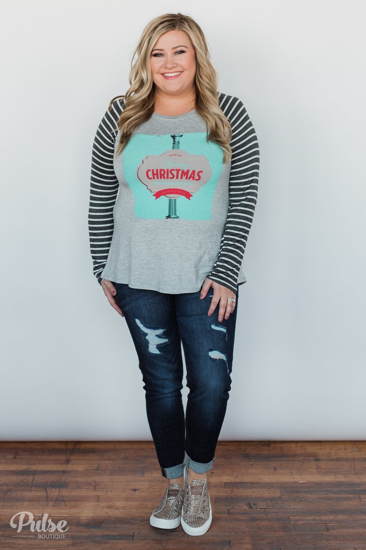 Merry Christmas Striped Long Sleeve Top