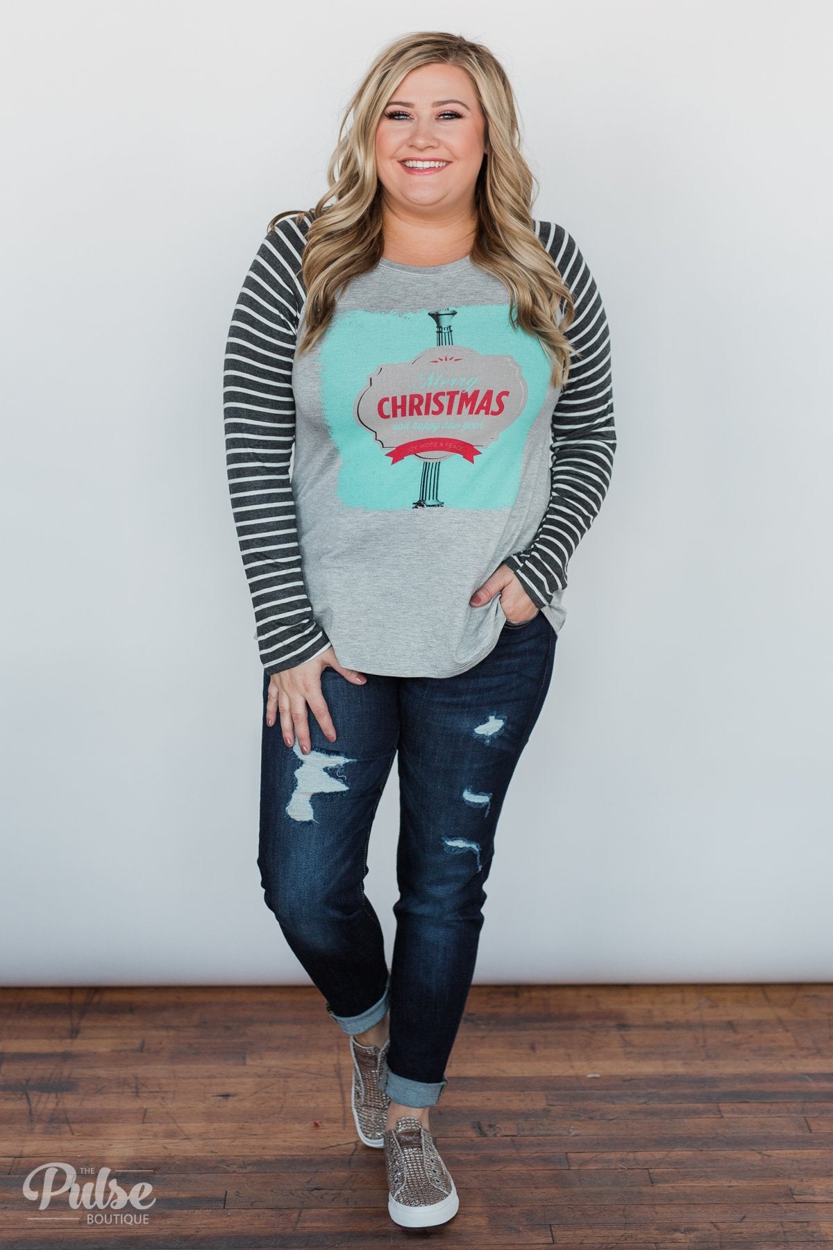 Merry Christmas Striped Long Sleeve Top