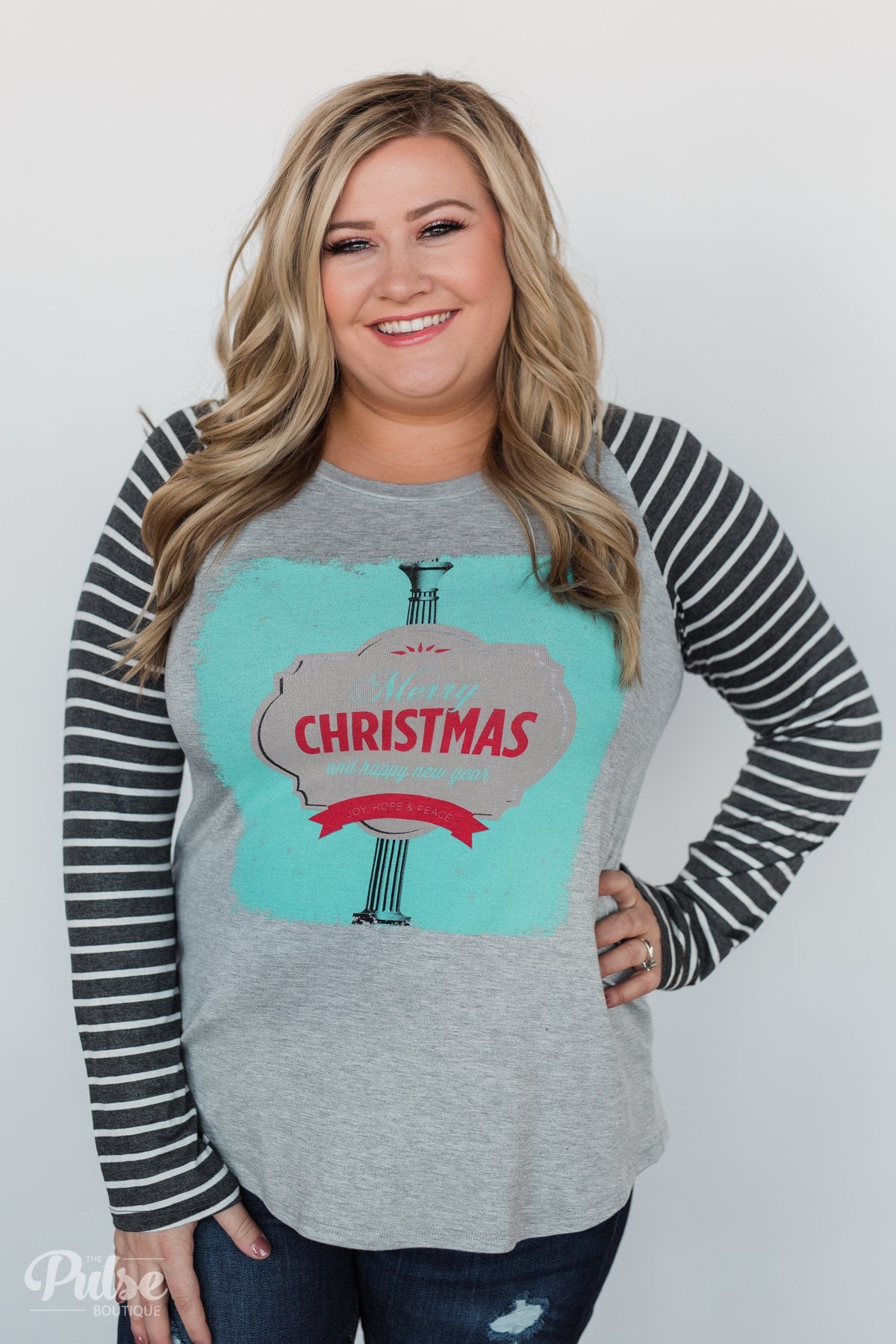 Merry Christmas Striped Long Sleeve Top