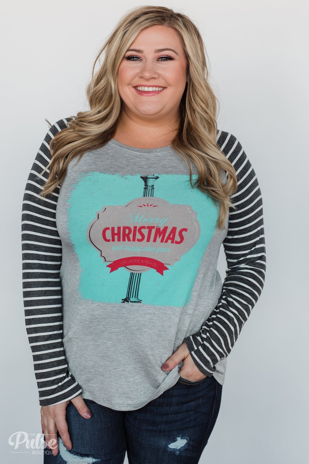 Merry Christmas Striped Long Sleeve Top