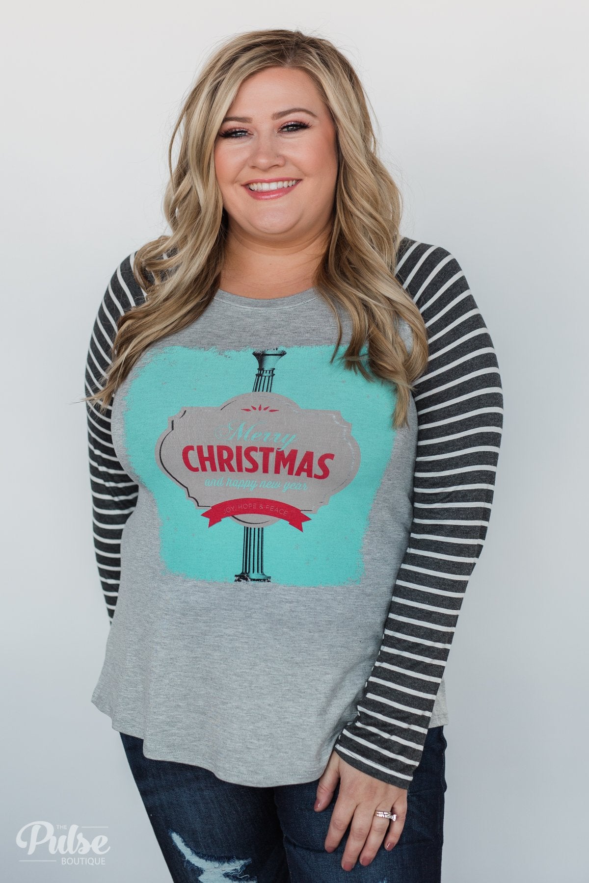 Merry Christmas Striped Long Sleeve Top