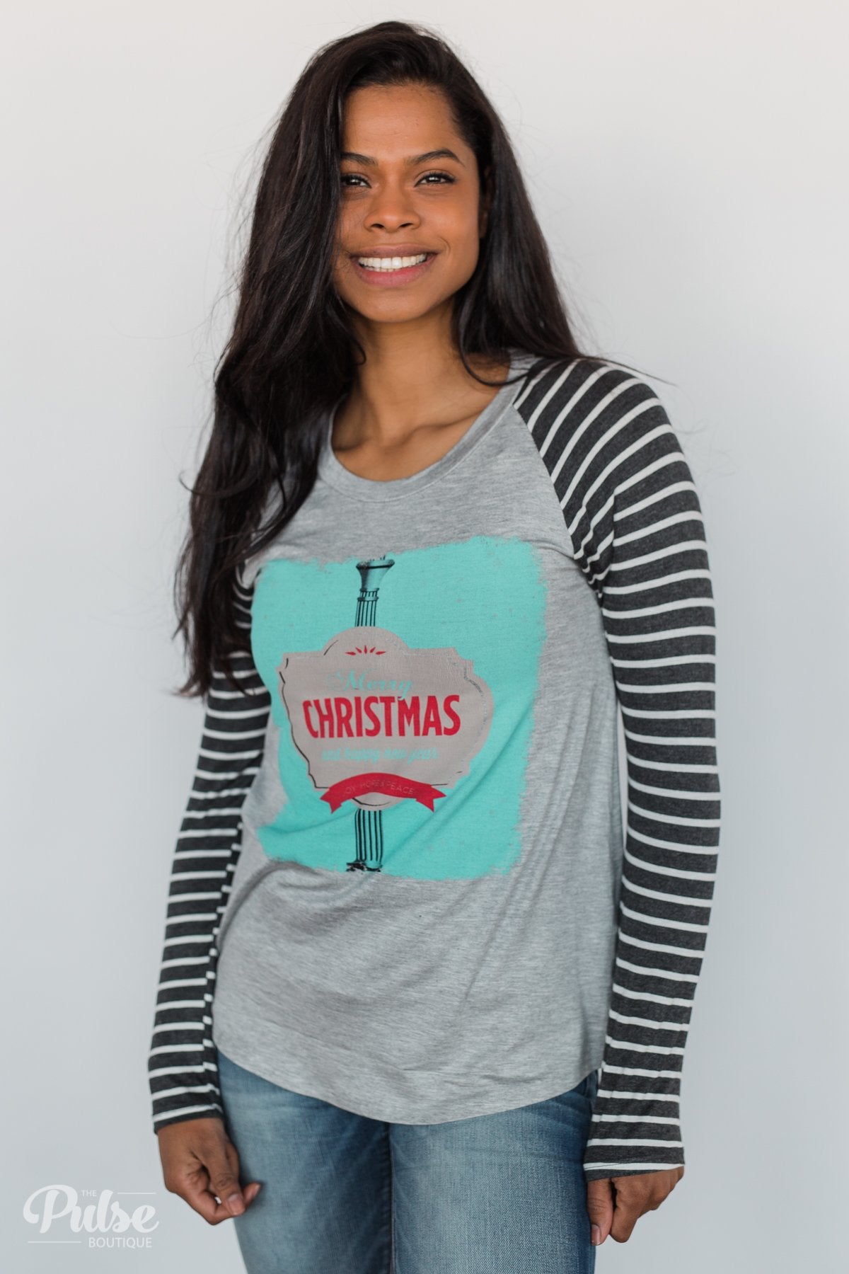 Merry Christmas Striped Long Sleeve Top