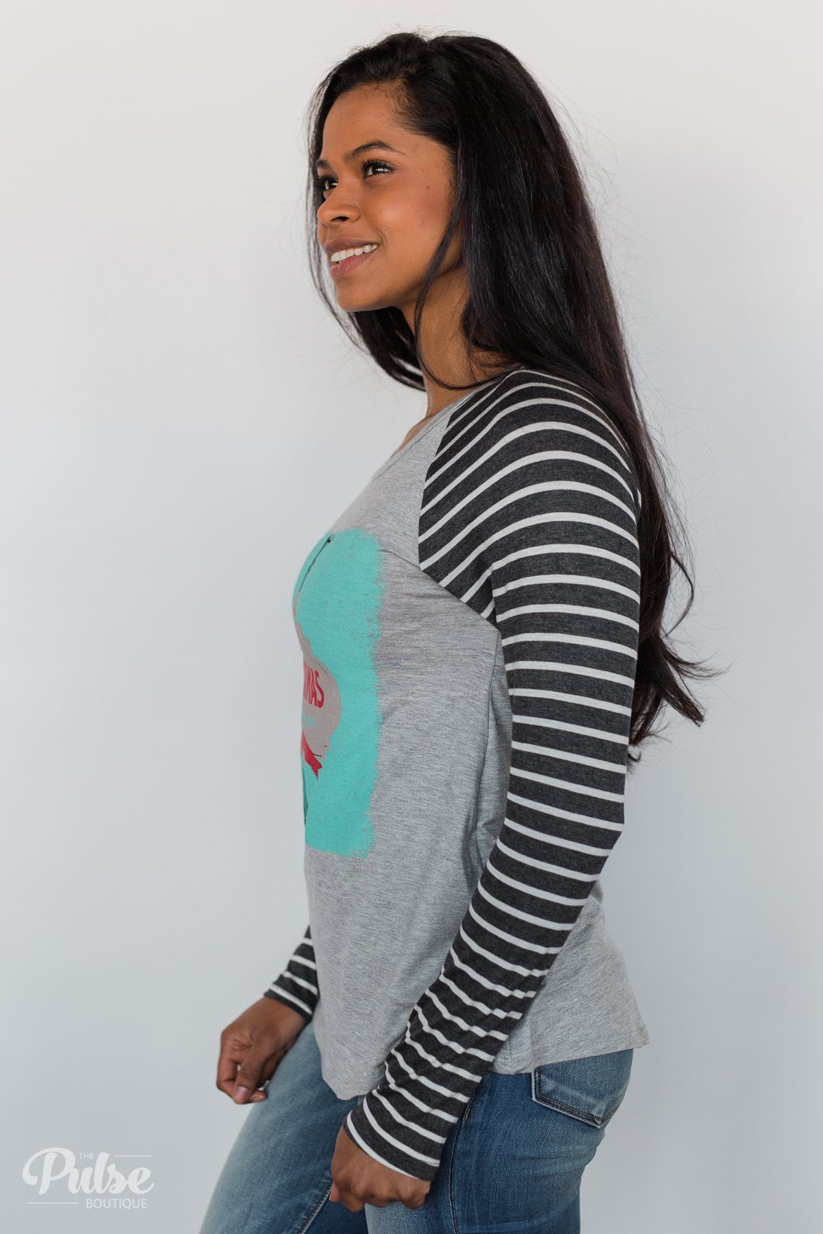 Merry Christmas Striped Long Sleeve Top