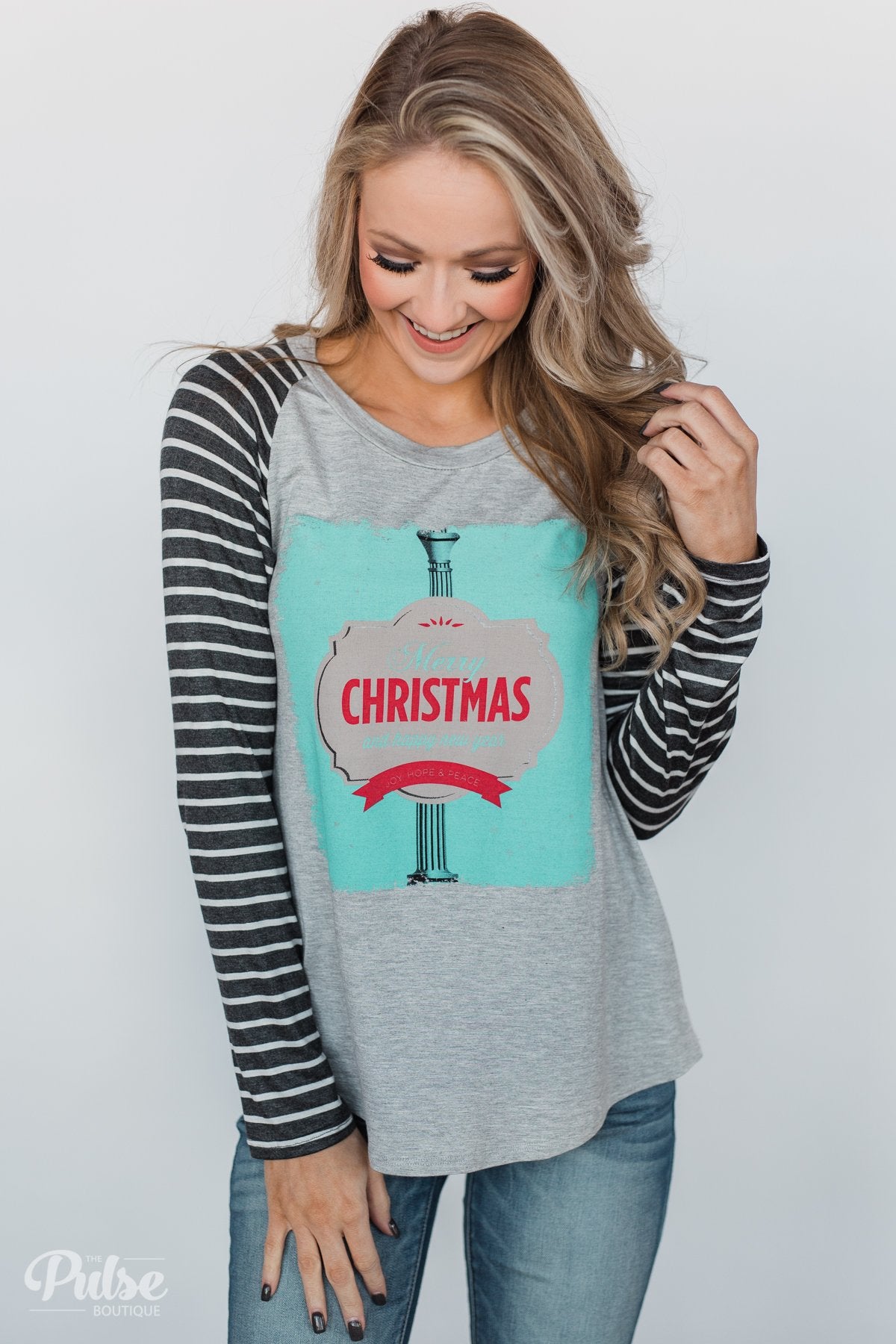 Merry Christmas Striped Long Sleeve Top