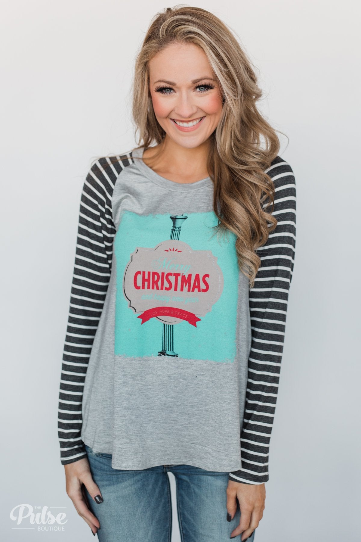 Merry Christmas Striped Long Sleeve Top