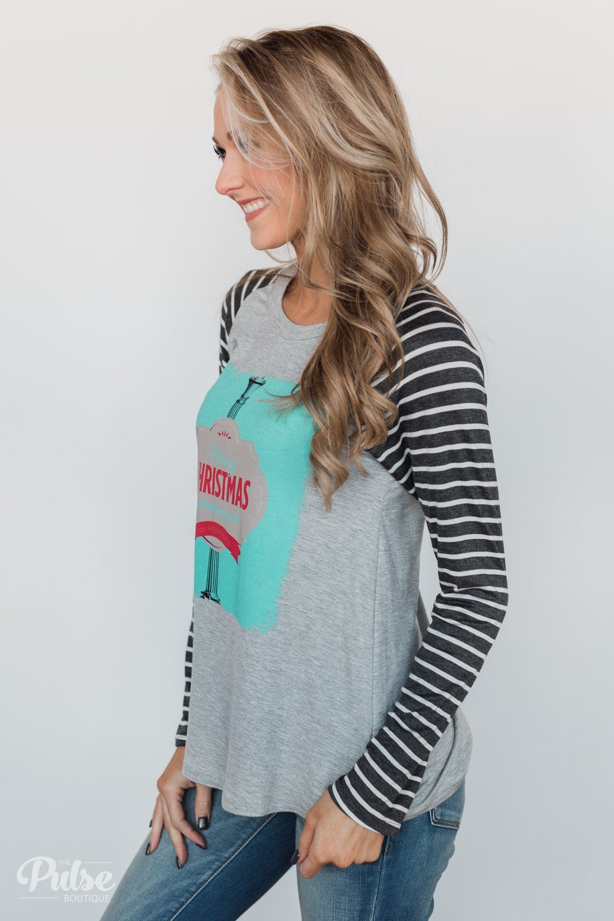 Merry Christmas Striped Long Sleeve Top
