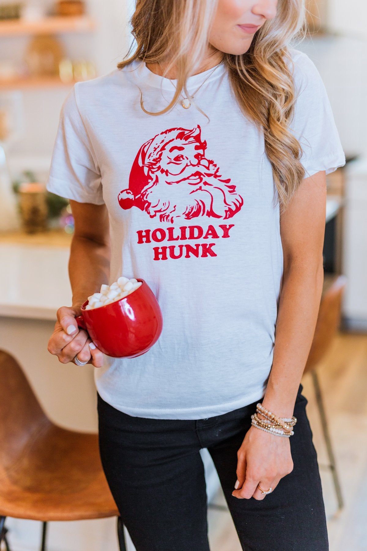 "Holiday Hunk" Santa Graphic Tee- Off White