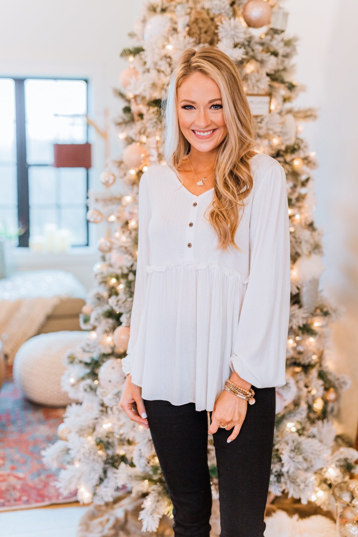 Buttoned Up Beauty Knit Babydoll Top- Off White