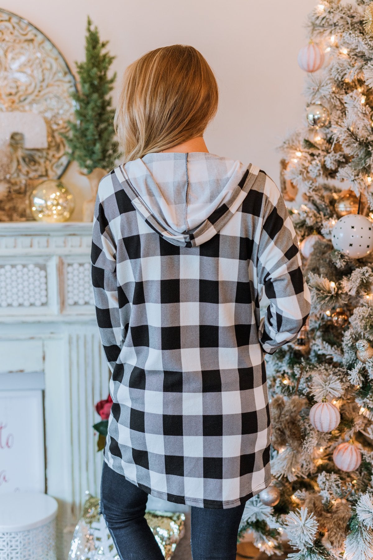 Looking Back To You Hooded Cardigan- Black & Off White