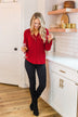 Sail Away With Me Knit Button Top- Holiday Red