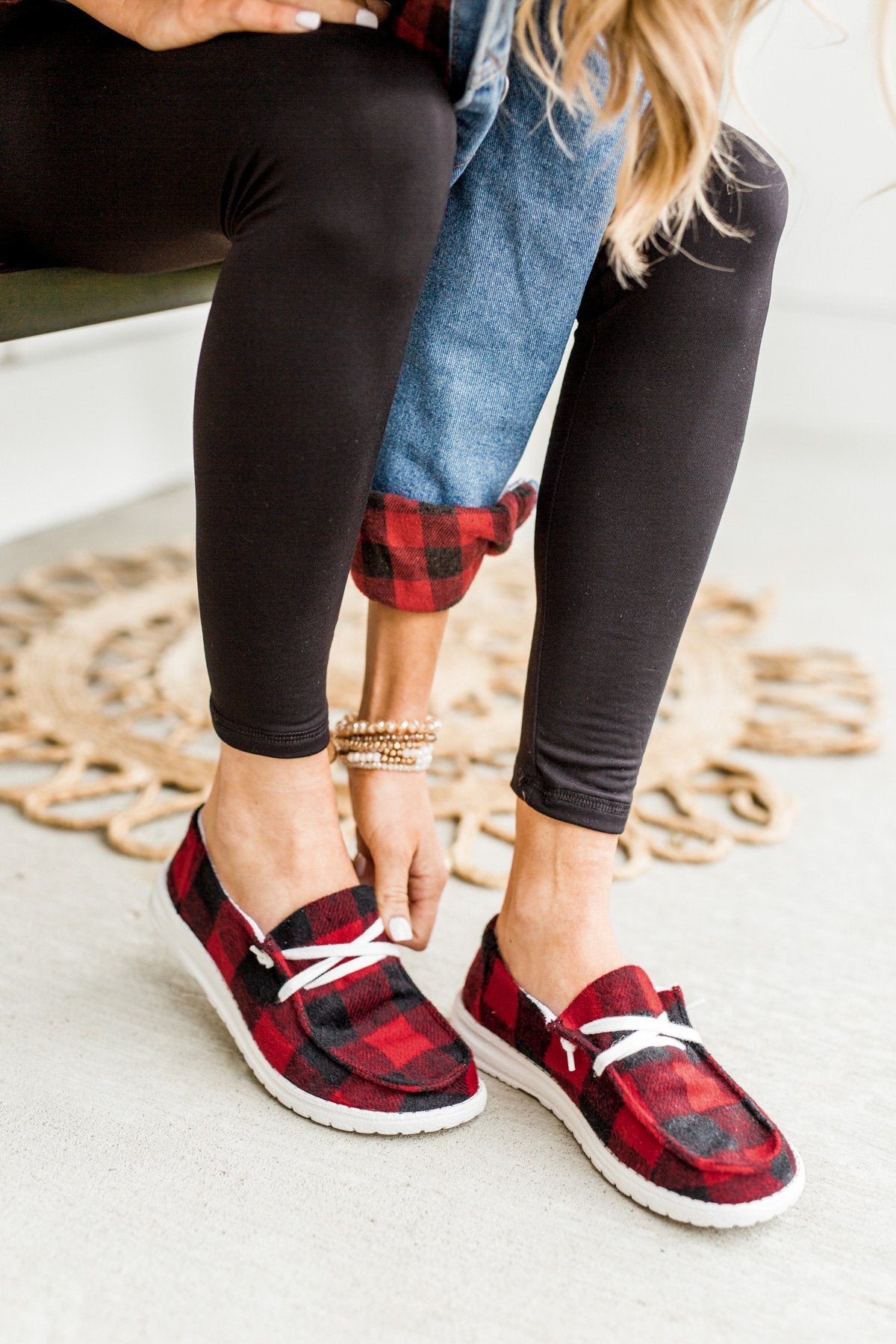 Gypsy Jazz Heather Sneakers- Red Buffalo Plaid