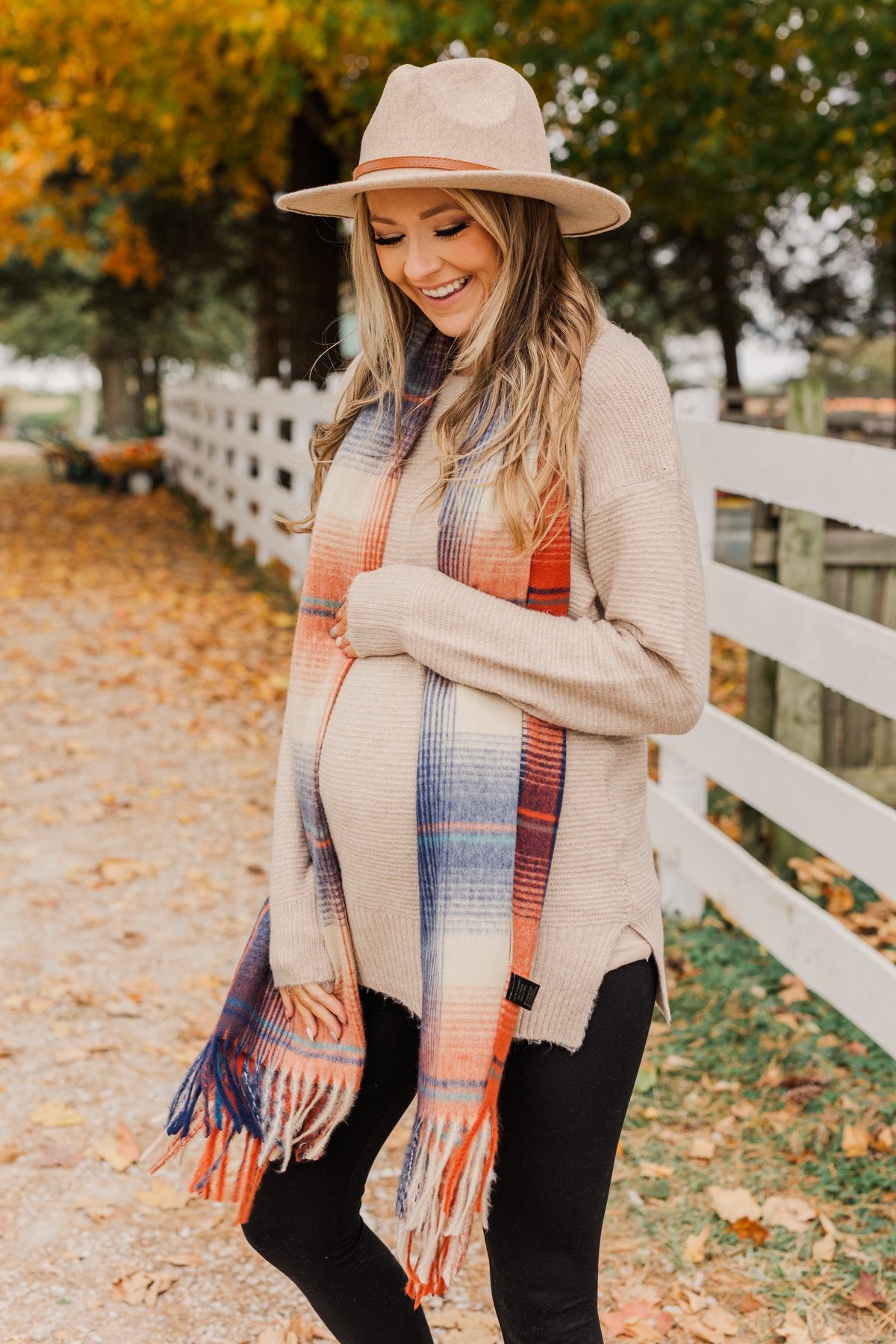 Looking Elegant Blanket Scarf- Rust & Navy