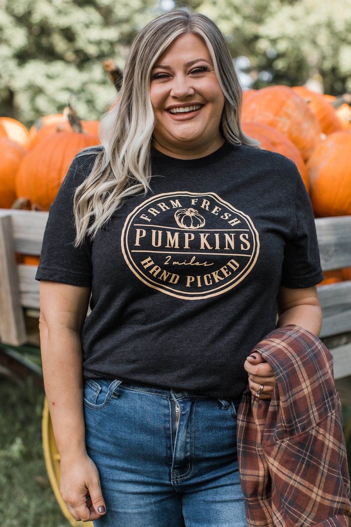 "Farm Fresh Pumpkins" Graphic Tee- Charcoal