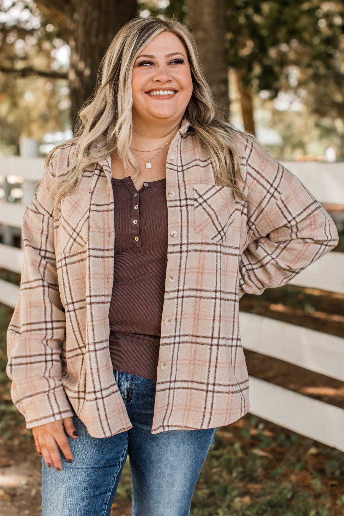 Happiest Of All Plaid Jacket- Taupe & Chocolate