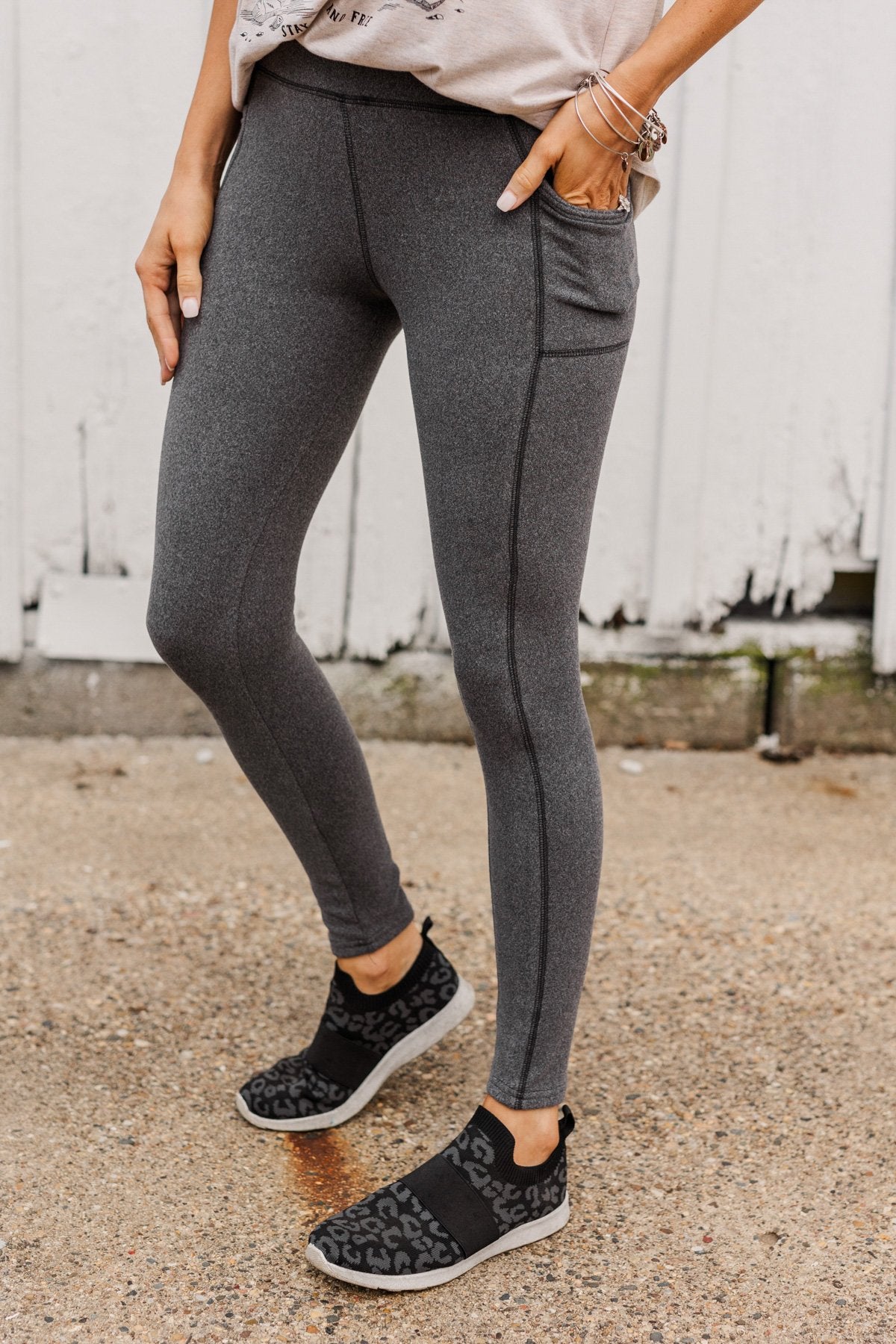 Every Step Of The Way Thick Fleece Leggings- Charcoal