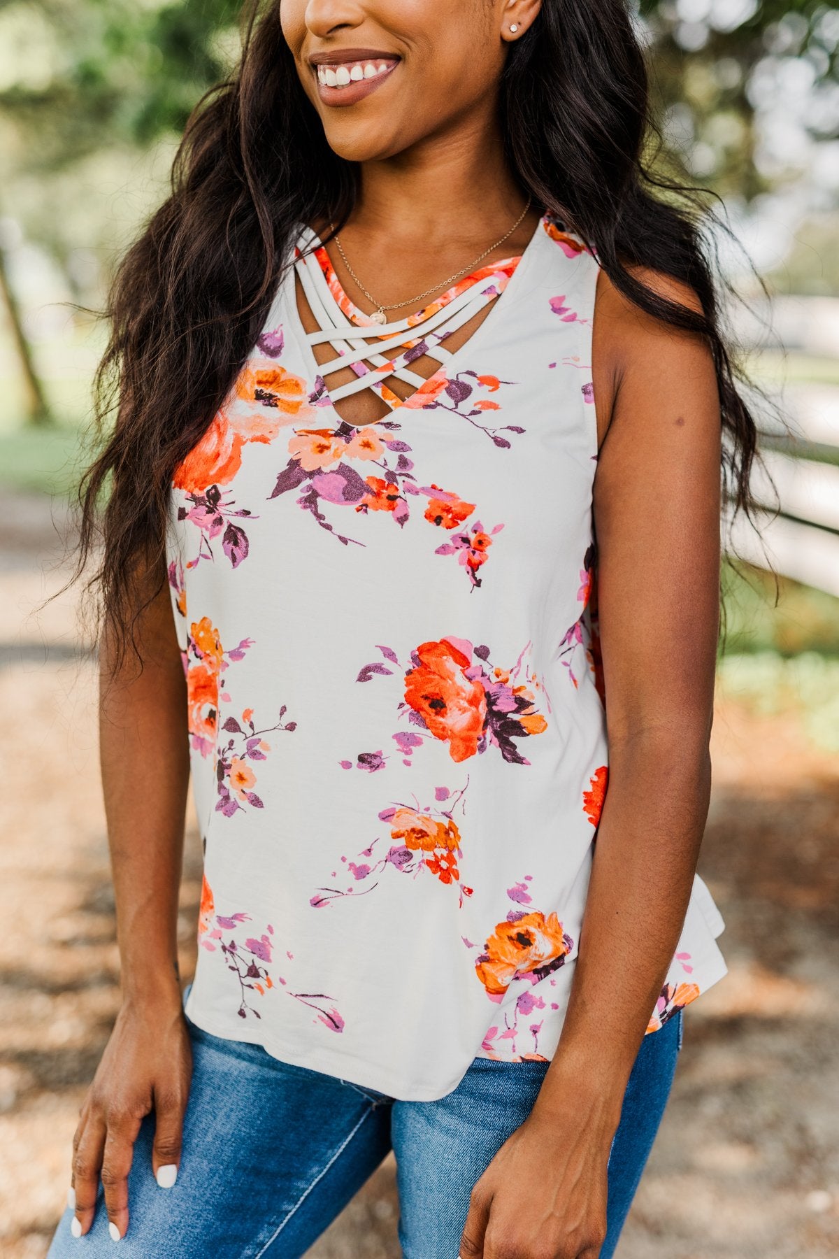 Shine Through The Clouds Criss-Cross Tank Top- Ivory