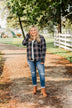 Made Up My Mind Plaid Button Top- Navy & Camel