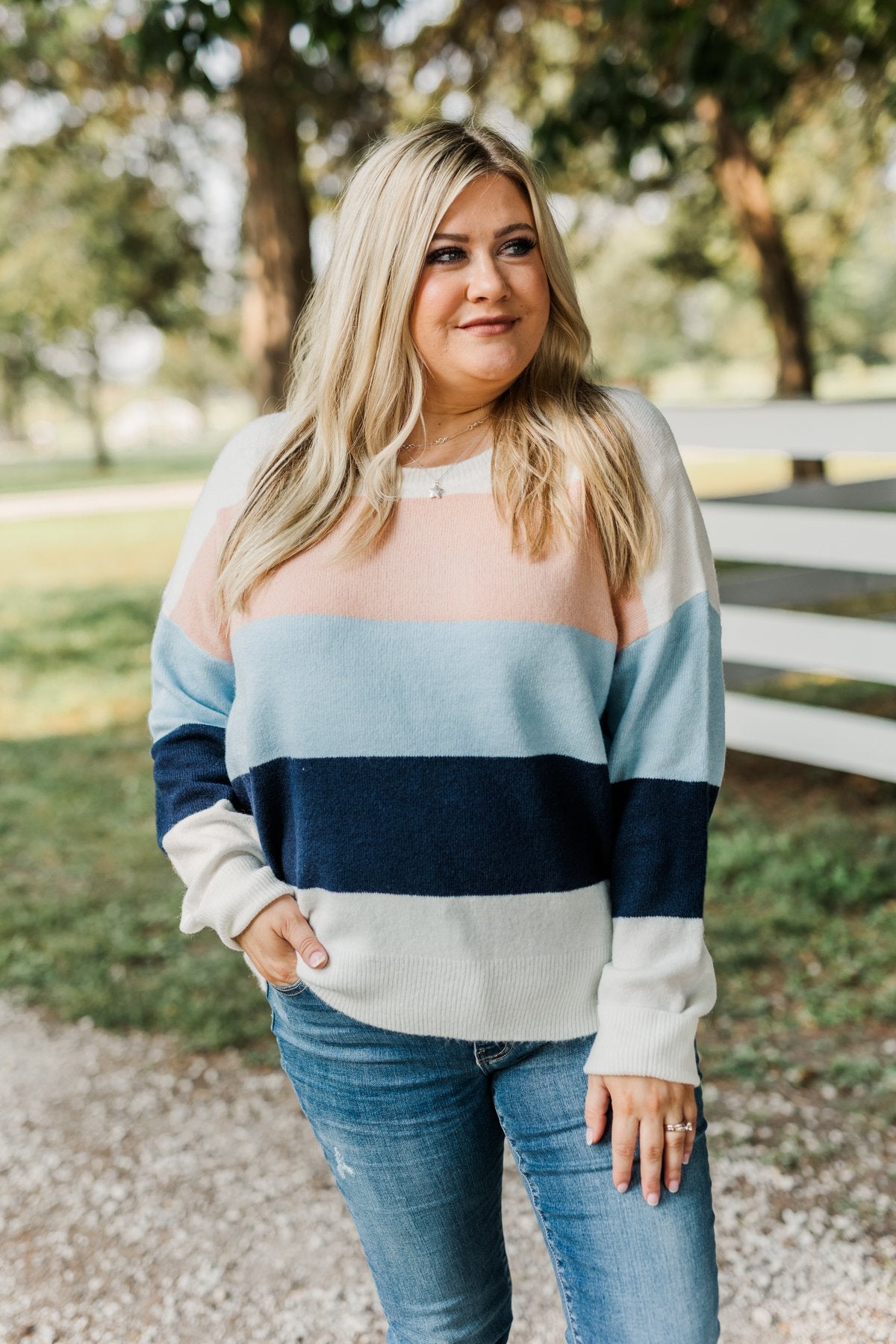 Blue color block sweater cheap