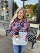 Aztec Quilted Drawstring Hoodie- Grey, Pink, & Purple Tones