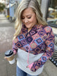 Aztec Quilted Drawstring Hoodie- Grey, Pink, & Purple Tones