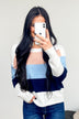 A New Day Color Block Sweater- Dusty Peach, Baby Blue, Navy