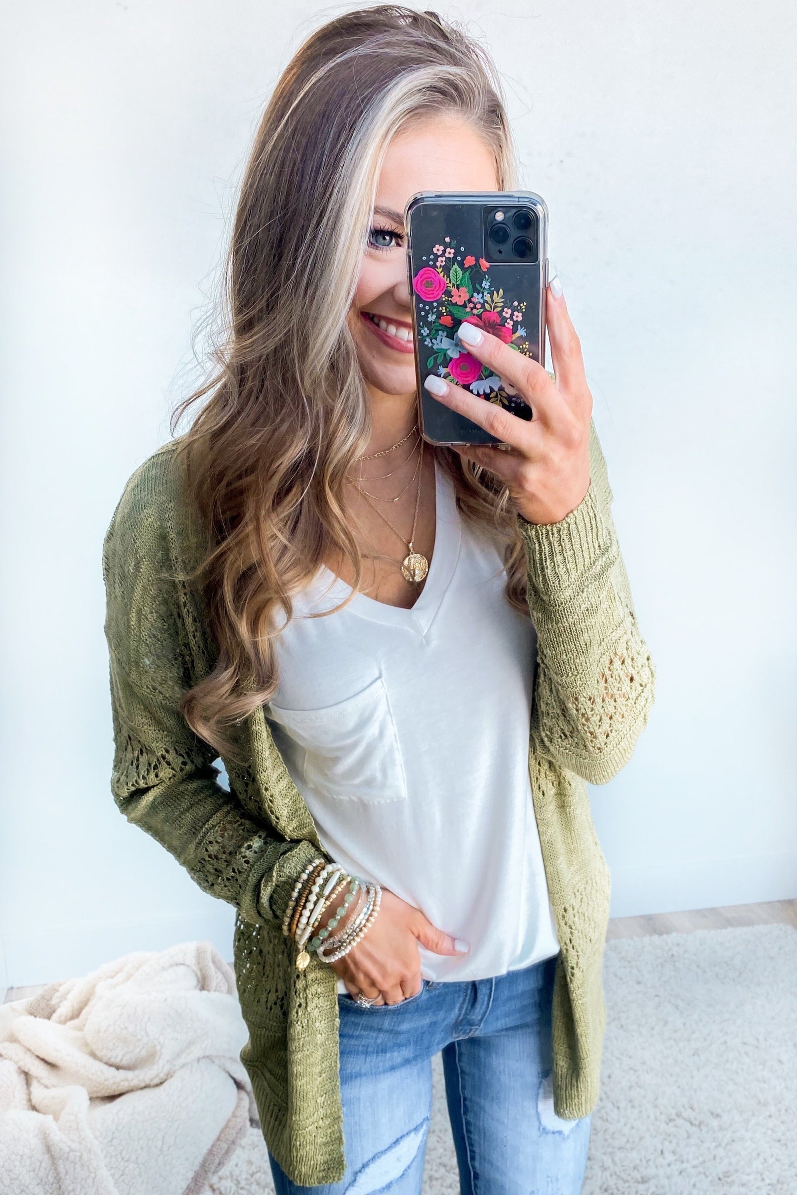 Lovely Life To Live Open Knit Cardigan- Sage