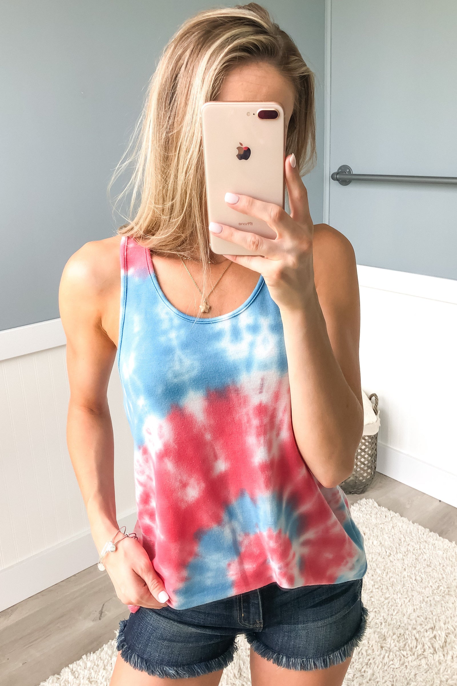 Cool For The Summer Tie Dye Tank Top- Red, Blue, White