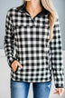 'Tis The Season 1/4 Button Pullover- White Buffalo Plaid