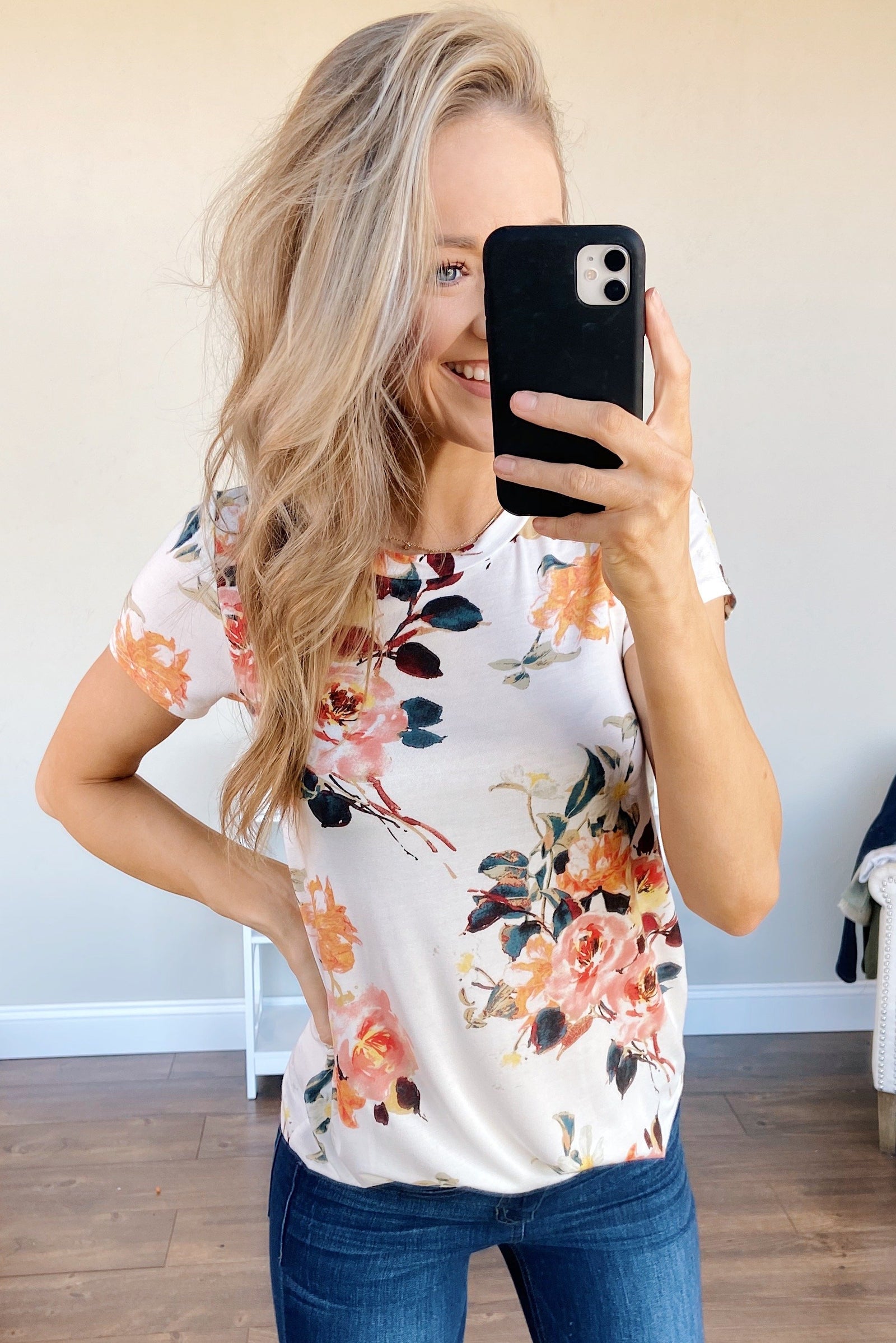 Autumn Breeze Floral Top- Ivory