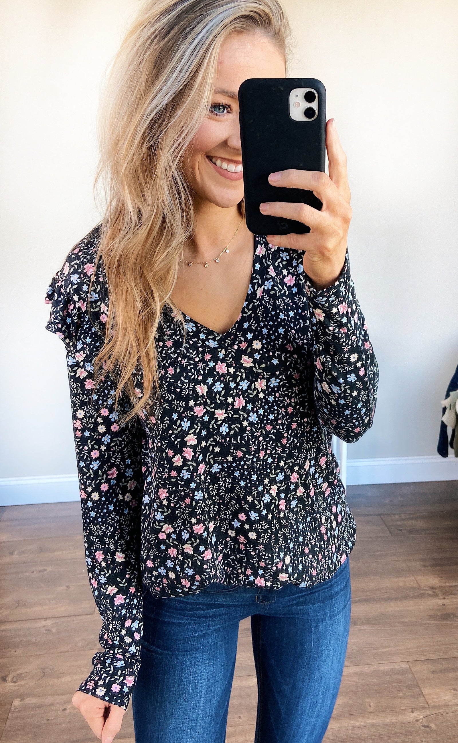 Forever And Ever Floral Top- Black