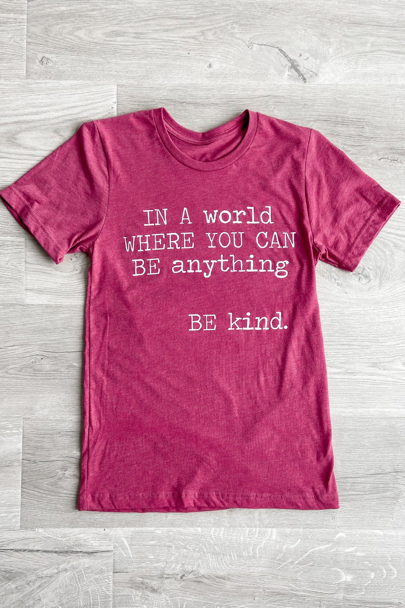 "In A World Where You Can Be Anything, Be Kind" Tee- Berry