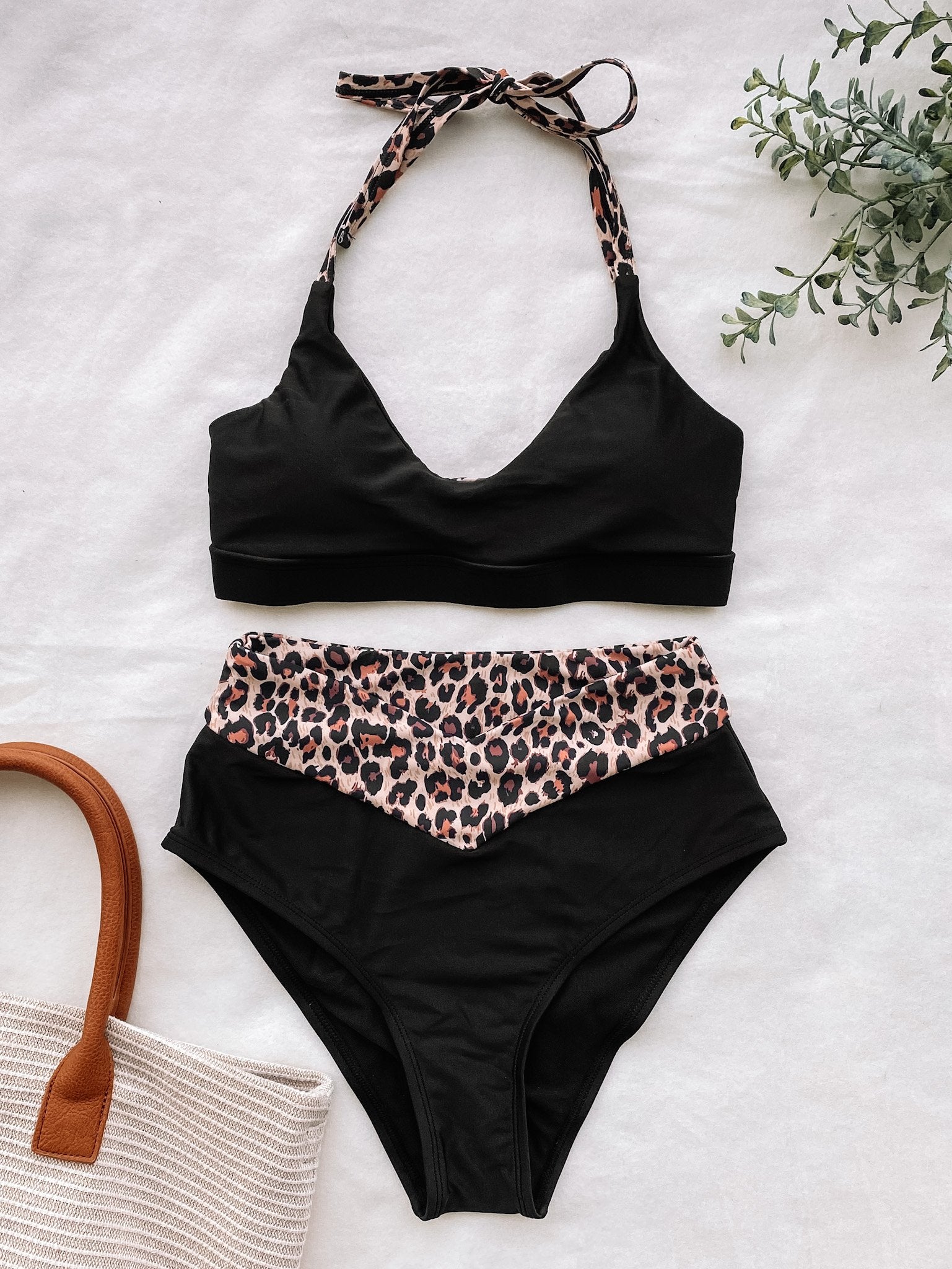 Ready For Sunshine High-Rise Swim Bottoms- Black & Leopard