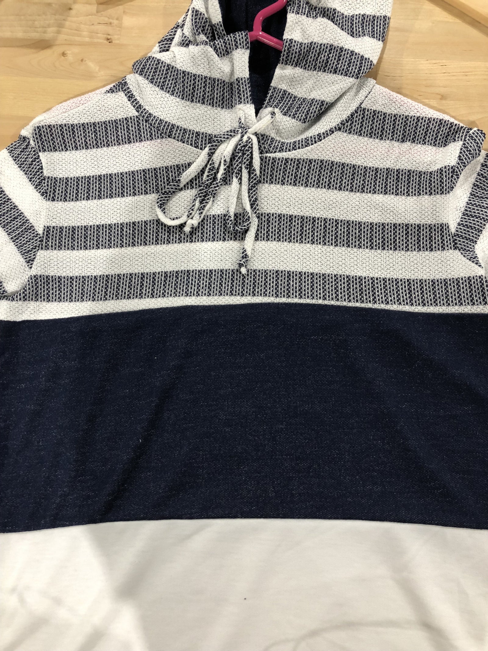 Speak to Me Color Block Drawstring Hoodie- Navy & Ivory