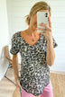 Leopard V-Neck Pocket Top- Taupe