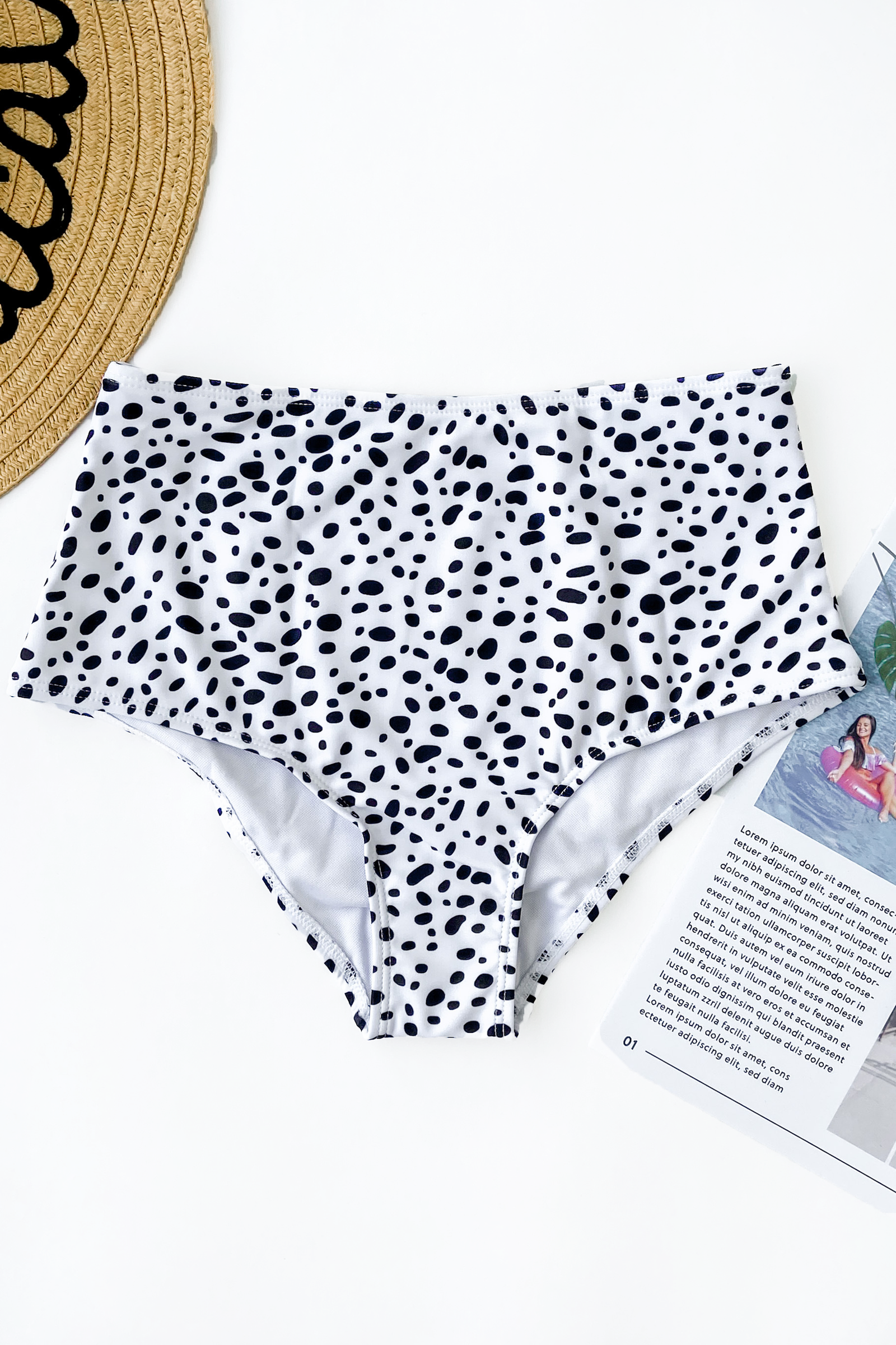 High Waisted Swimsuit Bottoms- Dalmatian Print